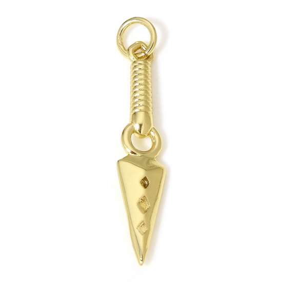 Picture of 1 Piece Brass Charms 18K Real Gold Plated Arrowhead 3cm x 0.6cm