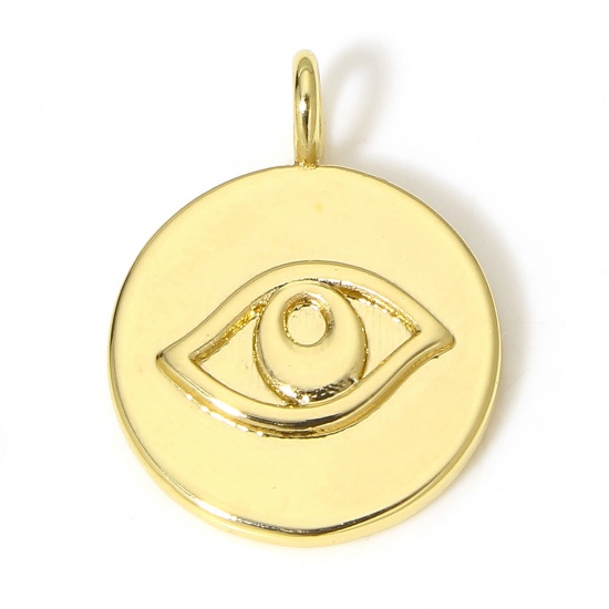 Picture of 1 Piece Brass Charms 18K Real Gold Plated Round Eye 21mm x 16mm