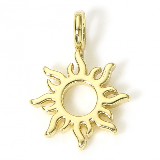 Picture of 1 Piece Brass Galaxy Charms 18K Real Gold Plated Sun 17mm x 12mm