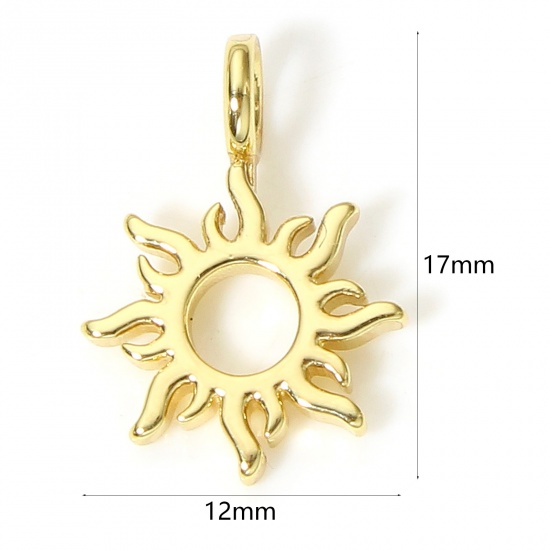 Picture of 1 Piece Brass Galaxy Charms 18K Real Gold Plated Sun 17mm x 12mm