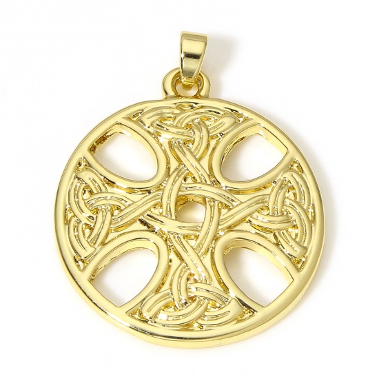 Bild von 1 Stück Messing Religiös Anhänger 18K Echtgold plattiert Kreuz Keltisch Knoten 3,3cm x 2,6cm