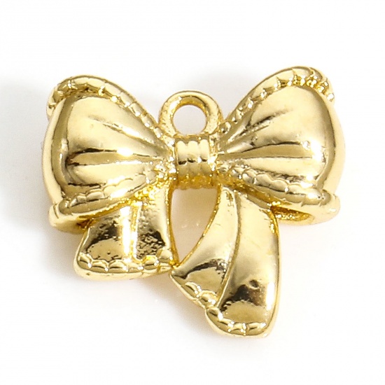 Picture of 2 PCs Brass Insect Charms 18K Real Gold Plated Bowknot 3D 11mm x 10mm