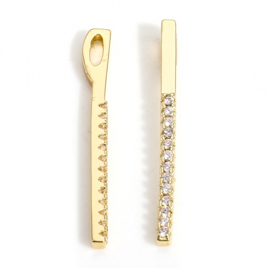 Imagen de 2 Unidades Latón Geométrico Colgantes Charms Tira 18K Oro Real Chapado Micro Pave Claro Circón Artificial 23.5mm x 1.5mm