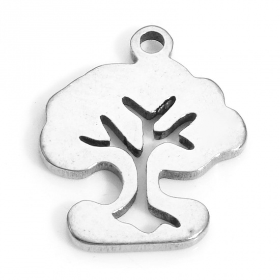 Picture of 10 PCs 304 Stainless Steel Charms Silver Tone Tree 13mm x 11mm