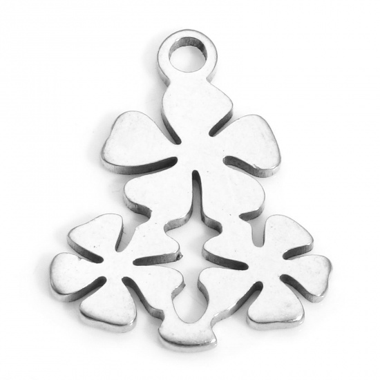 Picture of 10 PCs 304 Stainless Steel Charms Silver Tone Leaf Clover 17mm x 14mm
