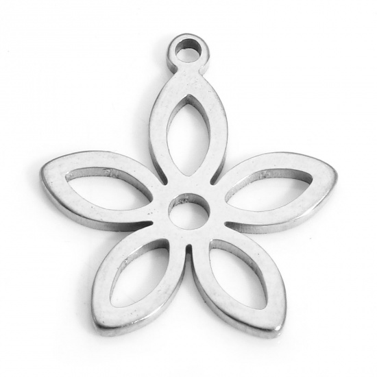 Picture of 10 PCs 304 Stainless Steel Charms Silver Tone Flower 16mm x 14mm