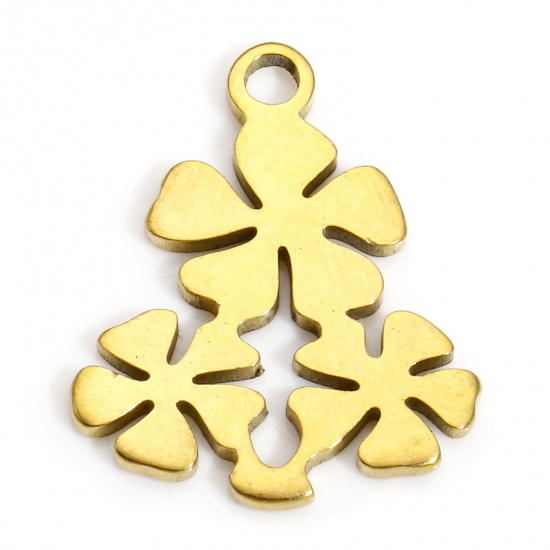 Picture of 10 PCs 304 Stainless Steel Charms Gold Plated Leaf Clover 17mm x 14mm