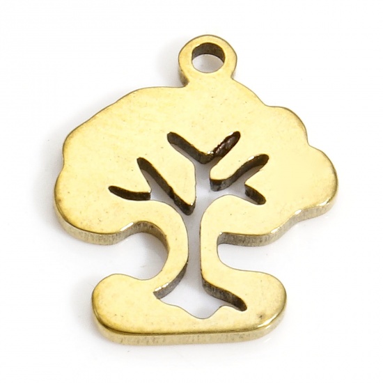 Picture of 10 PCs 304 Stainless Steel Charms Gold Plated Tree 13mm x 11mm