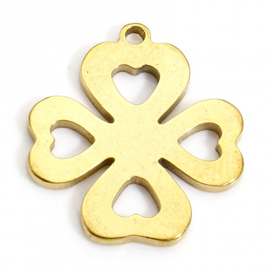 Picture of 10 PCs 304 Stainless Steel Charms Gold Plated Leaf Clover 16mm x 14mm