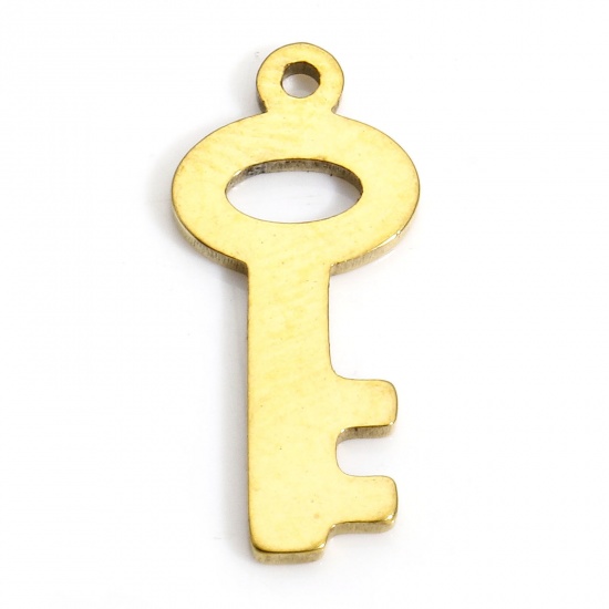 Bild von 10 PCs 304 Stainless Steel Charms Gold Plated Key 19mm x 8mm