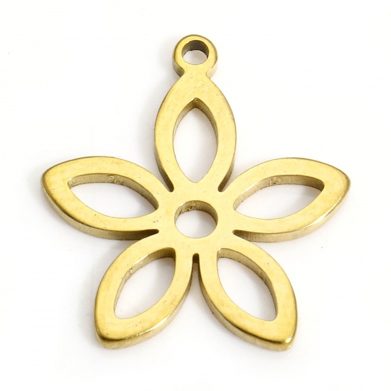 Picture of 10 PCs 304 Stainless Steel Charms Gold Plated Flower 16mm x 14.5mm