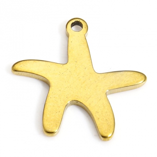 Picture of 10 PCs 304 Stainless Steel Ocean Jewelry Charms Gold Plated Star Fish 14mm x 14mm
