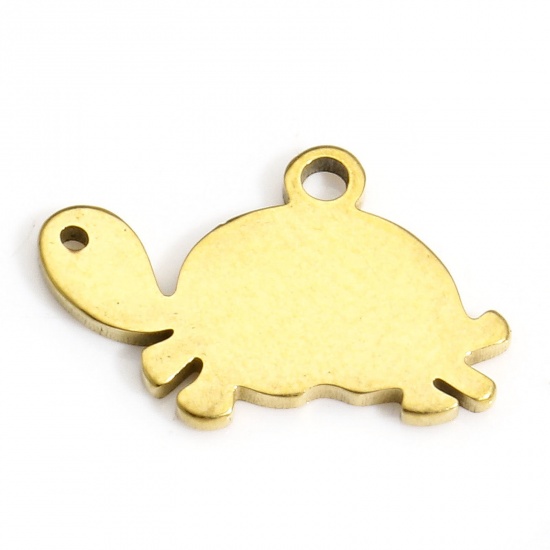Picture of 10 PCs 304 Stainless Steel Ocean Jewelry Charms Gold Plated Sea Turtle Animal 15mm x 9.5mm
