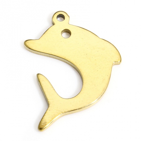 Bild von 10 PCs 304 Stainless Steel Ocean Jewelry Charms Gold Plated Dolphin Animal 20mm x 15mm