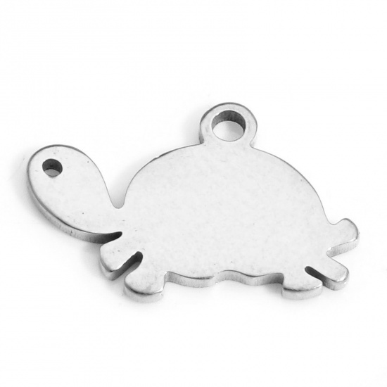Picture of 10 PCs 304 Stainless Steel Ocean Jewelry Charms Silver Tone Sea Turtle Animal 15mm x 9.5mm