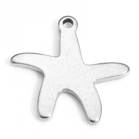 Picture of 10 PCs 304 Stainless Steel Ocean Jewelry Charms Silver Tone Star Fish 14mm x 14mm