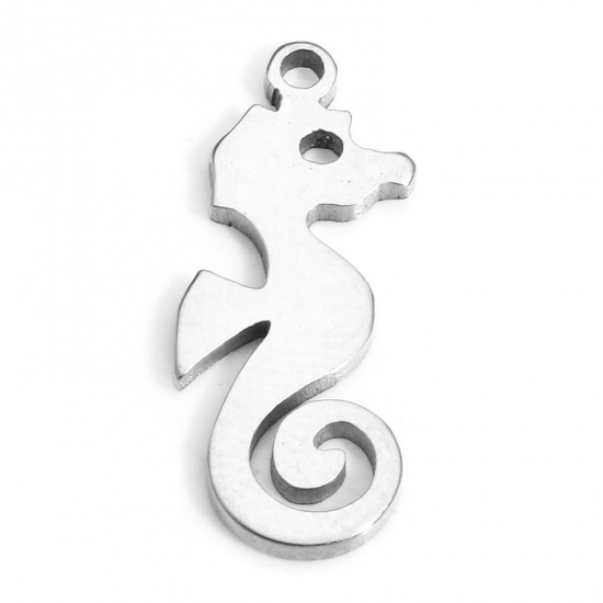 Bild von 10 PCs 304 Stainless Steel Ocean Jewelry Charms Silver Tone Seahorse Animal 17mm x 7mm
