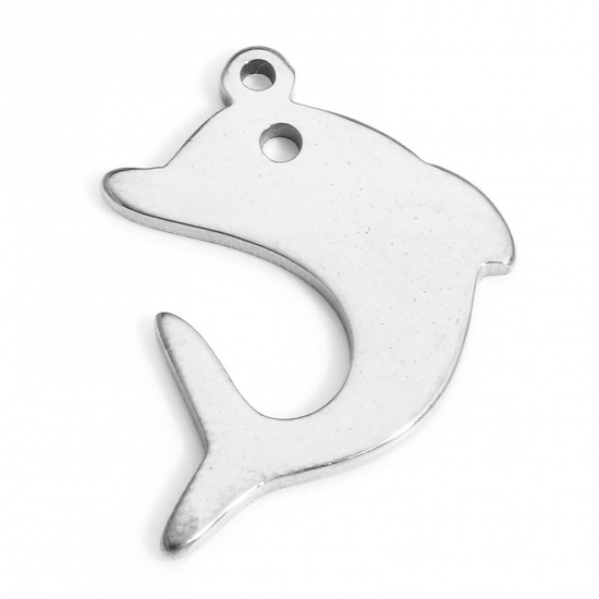 Bild von 10 PCs 304 Stainless Steel Ocean Jewelry Charms Silver Tone Dolphin Animal 20mm x 15mm