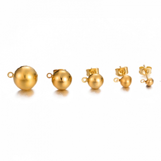 Picture of 10 PCs 304 Stainless Steel Ear Post Stud Earring With Loop Connector Accessories Hemispherical Gold Plated 7mm x 4mm, Post/ Wire Size: (21 gauge)