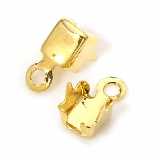Picture of 10 PCs Brass Crimp Ends Connectors For Cup Chain Jewelry Making Square 18K Real Gold Plated (Fits 2x2mm) 6mm x 3mm