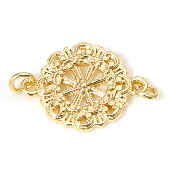 Picture of 1 Piece Brass Connectors Charms Pendants Round Filigree 18K Real Gold Plated 17mm x 10mm