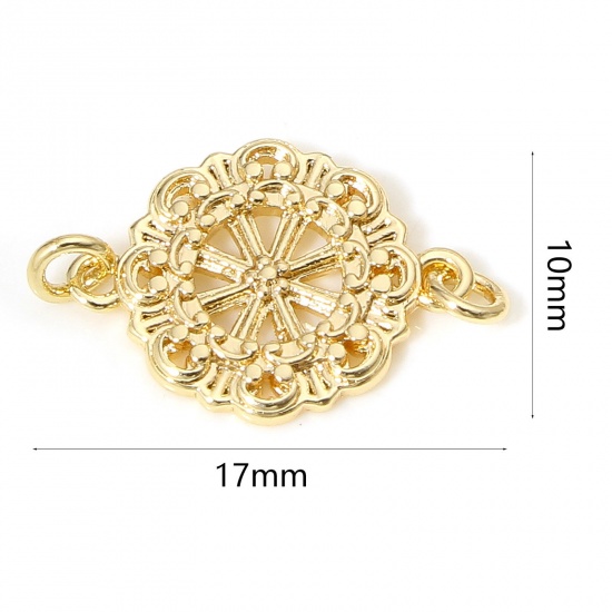 Picture of 1 Piece Brass Connectors Charms Pendants Round Filigree 18K Real Gold Plated 17mm x 10mm