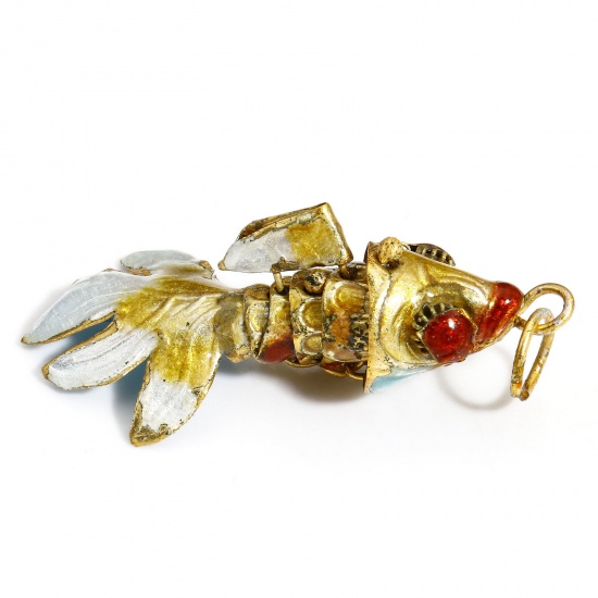 Picture of 1 Piece Brass Ocean Jewelry Pendants Gold Plated Golden Yellow Fish Animal Enamel 3D 4.5cm x 2cm                                                                                                                                                              