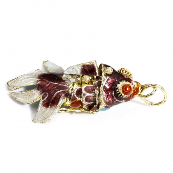 Picture of 1 Piece Brass Ocean Jewelry Pendants Gold Plated Purple Fish Animal Enamel 3D 4.5cm x 2cm                                                                                                                                                                     