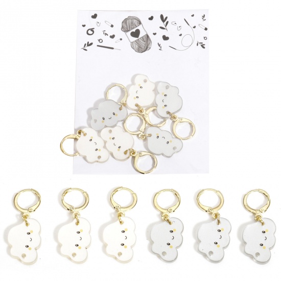 Immagine di 1 Serie （ 6 PCs/Set) Lega di Zinco & Plastica Marcatori di Punto a maglia Nuvole Oro Placcato Multicolore 3.5cm