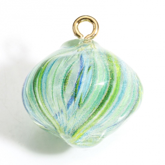 Picture of 1 Piece Resin Charms Candy Stripe Gold Plated Green 3D 20mm x 18mm