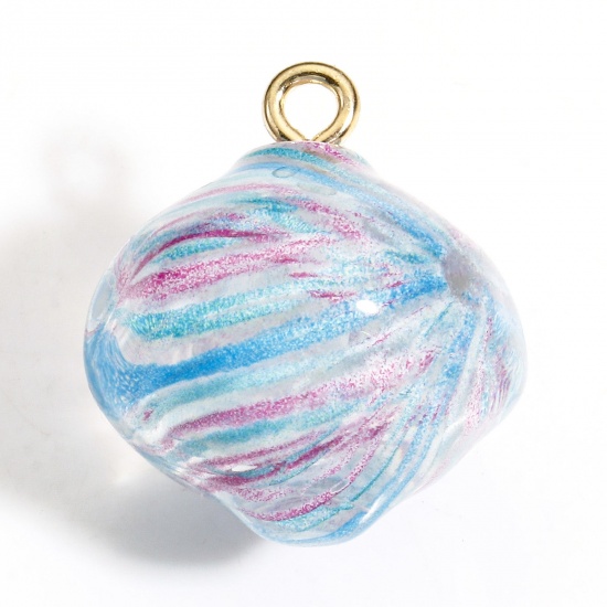 Picture of 1 Piece Resin Charms Candy Stripe Gold Plated Blue 3D 20mm x 18mm