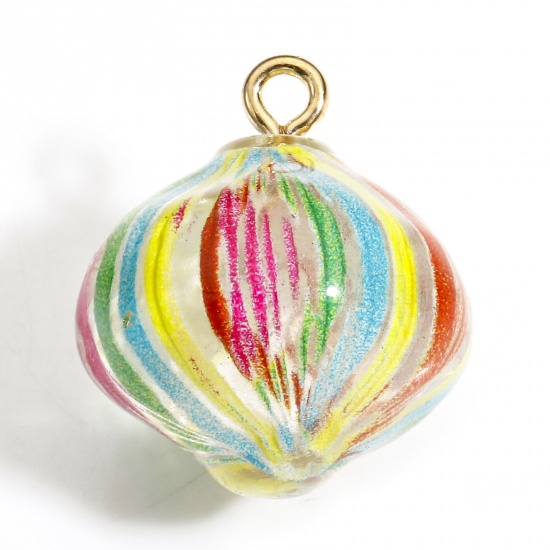 Picture of 1 Piece Resin Charms Candy Stripe Gold Plated Multicolor 3D 20mm x 18mm