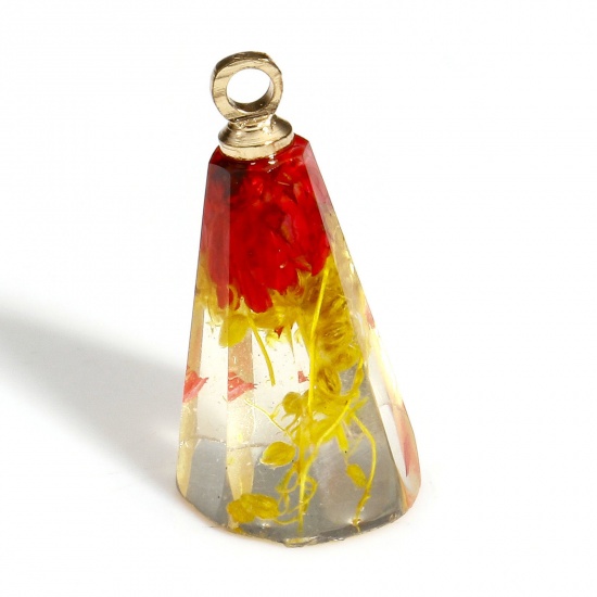 Изображение 2 PCs Resin & Real Dried Flower Handmade Resin Jewelry Real Flower Charms Cone Gold Plated Yellow 17mm x 9mm