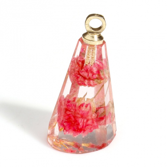 Immagine di 2 Pz Gioielli in Resina Fiore Handmade Reale Ciondoli Cono Oro Placcato Rosa 17mm x 9mm