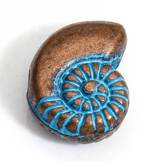 Imagen de 30 PCs Zinc Based Alloy Ocean Jewelry Spacer Beads For DIY Charm Jewelry Making Antique Copper Blue Conch/ Sea Snail Patina About 11mm x 8mm, Hole: Approx 1.4mm
