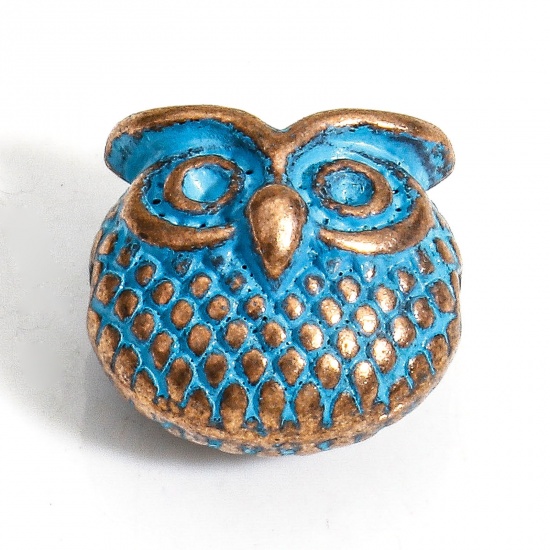 Bild von 30 PCs Zinc Based Alloy Ocean Jewelry Spacer Beads For DIY Charm Jewelry Making Antique Copper Blue Owl Animal Patina About 11mm x 11mm, Hole: Approx 1mm