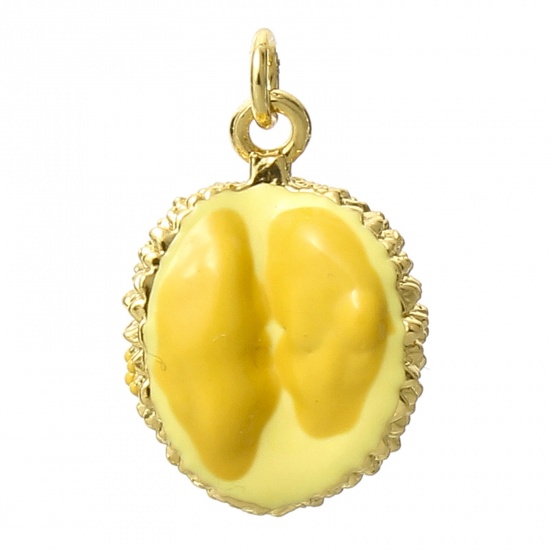 Bild von 1 Stück Messing Charms 18K Echtgold plattiert Gelb Durian Emaille 17mm x 12,5mm