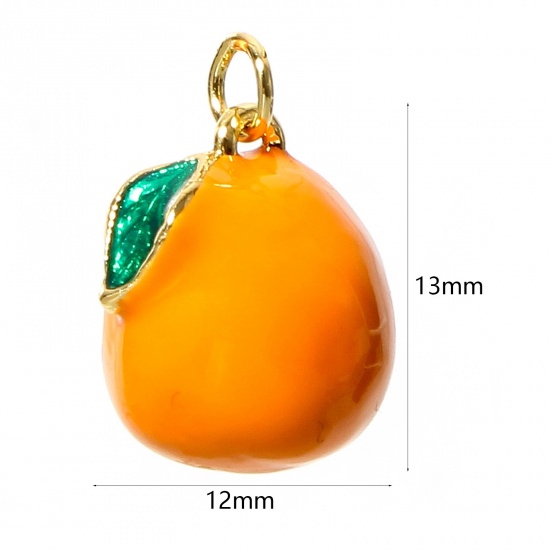 Bild von 1 Stück Messing Charms 18K Echtgold plattiert Orange Orange Emaille 13mm x 12mm