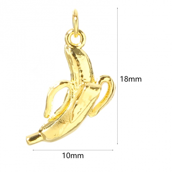 Picture of 1 Piece Brass Charms 18K Real Gold Plated Banana Fruit 3D 18mm x 10mm