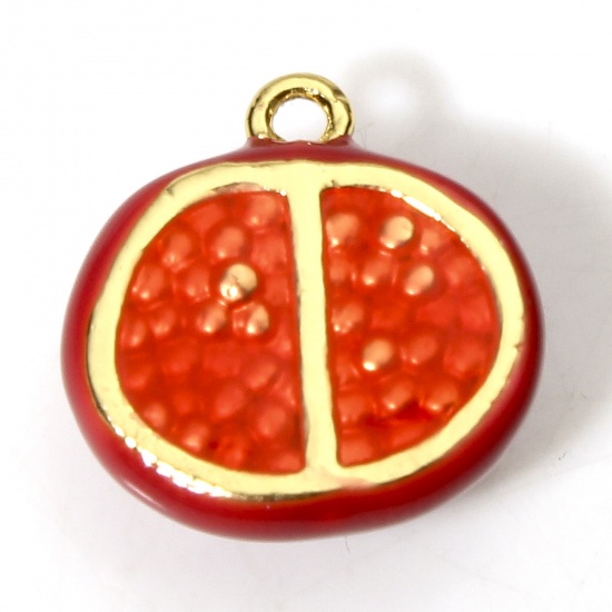 Bild von 1 Stück Messing Charms 18K Echtgold plattiert Rot Granatapfel Emaille 13,5mm x 13,5mm