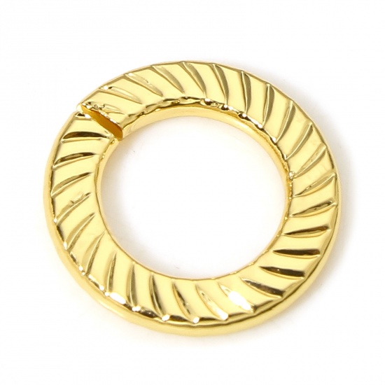 Picture of 5 PCs Brass Open Jump Rings Findings Round Stripe 18K Real Gold Plated 12mm Dia.