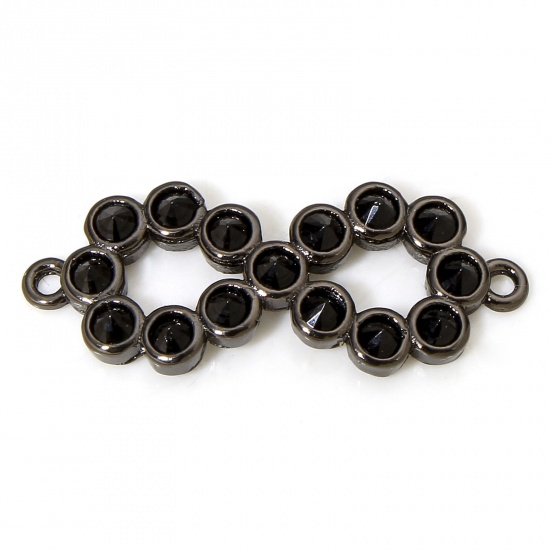 Picture of 1 Piece Brass Connectors Charms Pendants Infinity Symbol Black Micro Pave Black Cubic Zirconia 23mm x 9mm