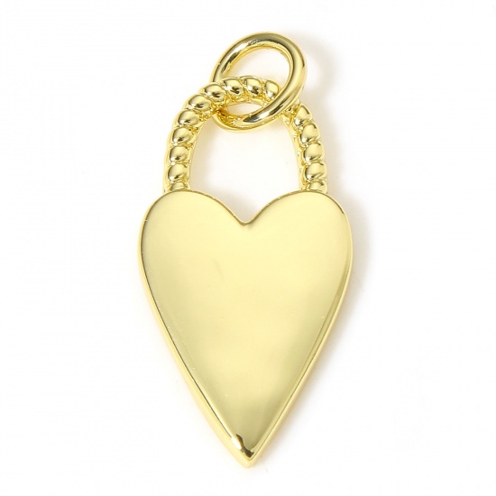 Picture of 1 Piece Brass Valentine's Day Charms 18K Real Gold Plated Heart 21mm x 10mm