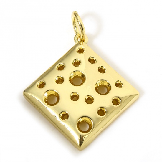 Picture of 1 Piece Brass Charms 18K Real Gold Plated Rhombus Hollow 24mm x 19mm