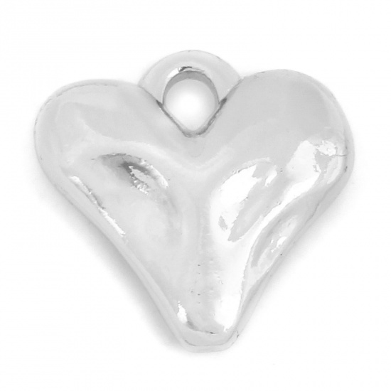 Picture of 1 Piece Eco-friendly Brass Valentine's Day Charms Real Platinum Plated Heart 25mm x 24.5mm