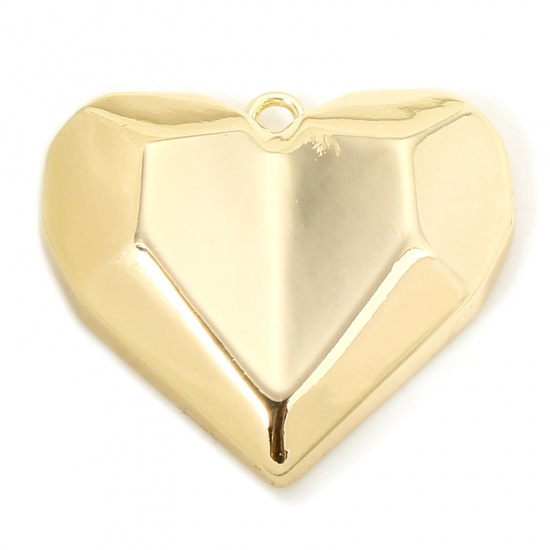 Picture of 1 Piece Eco-friendly Brass Valentine's Day Pendants 18K Real Gold Plated Heart 3cm x 2.7cm