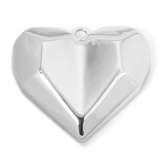Picture of 1 Piece Eco-friendly Brass Valentine's Day Pendants Real Platinum Plated Heart 3cm x 2.7cm