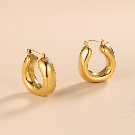 Immagine di 1 Paio Ecologico Elegante Squisito Vero Oro Placcato 304 Acciaio Inossidabile Orecchini Circolari Per Donne Regalo 30mm x 27mm