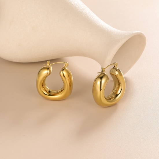 Immagine di 1 Paio Ecologico Elegante Squisito Vero Oro Placcato 304 Acciaio Inossidabile Orecchini Circolari Per Donne Regalo 30mm x 27mm