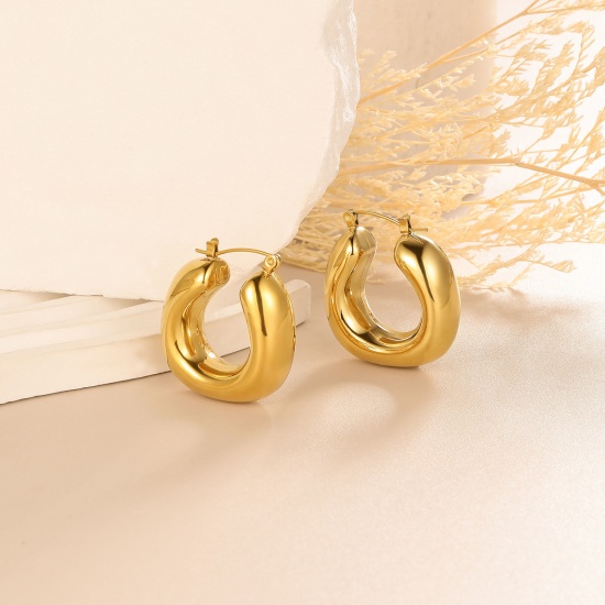 Immagine di 1 Paio Ecologico Elegante Squisito Vero Oro Placcato 304 Acciaio Inossidabile Orecchini Circolari Per Donne Regalo 30mm x 27mm